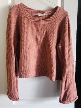 Roxy Pink Hued Cable Knit Sweater With Bell Sleeves